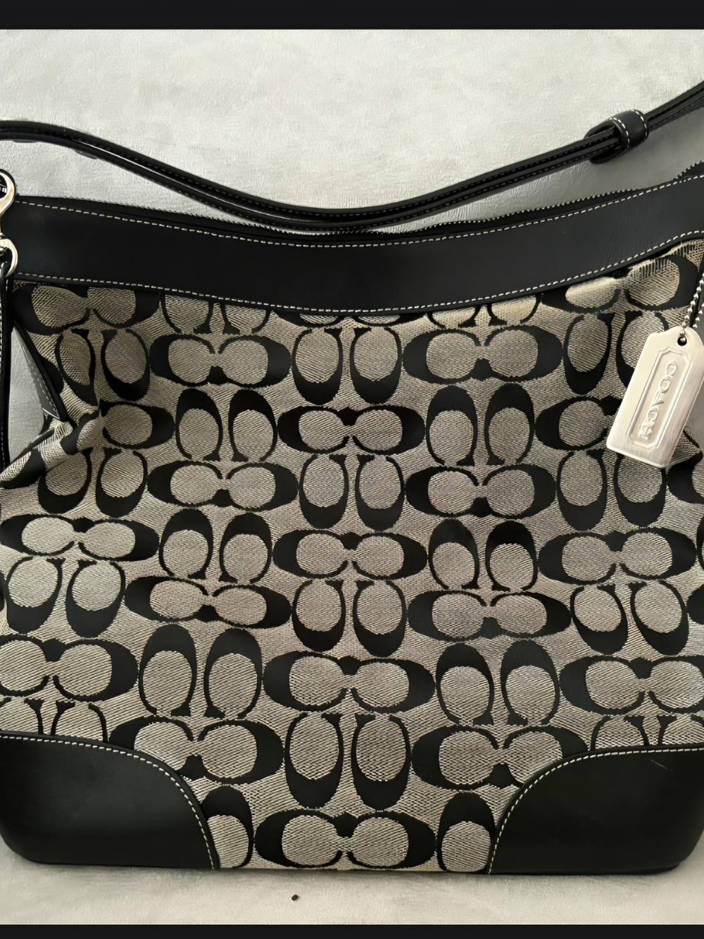Coach Black and Beige Signature Shoulder Bag